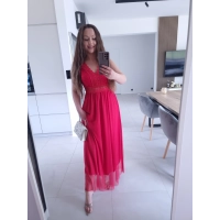 Sukienka DORIA RED elegancka czerwona maxi siatka S M L