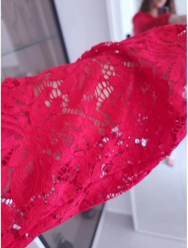 Sukienka czerwona koronkowa marszczona GLORI L XL