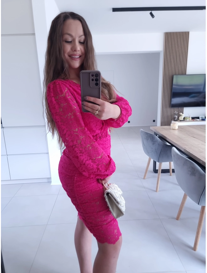 Sukienka malina koronkowa marszczona GLORI L XL