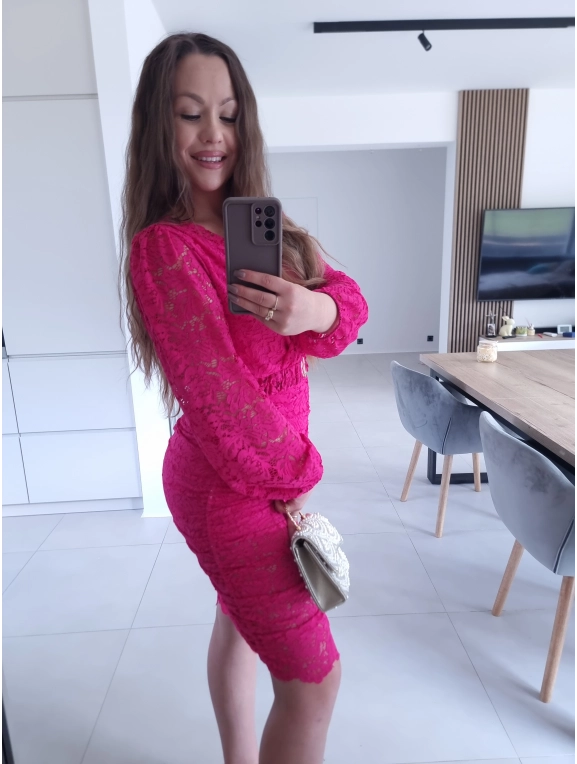 Sukienka malina koronkowa marszczona GLORI L XL