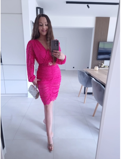 Sukienka malina koronkowa marszczona GLORI L XL