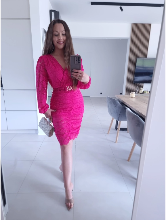 Sukienka malina koronkowa marszczona GLORI L XL