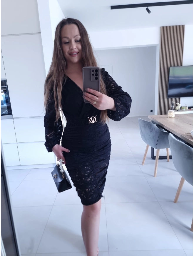 Sukienka czarna koronkowa marszczona GLORI L XL