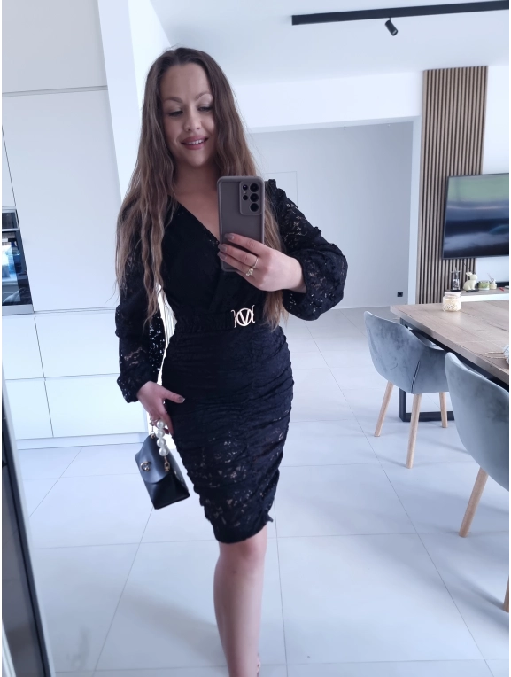 Sukienka czarna koronkowa marszczona GLORI L XL