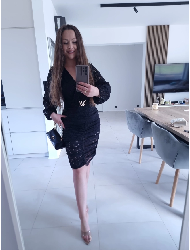 Sukienka czarna koronkowa marszczona GLORI L XL