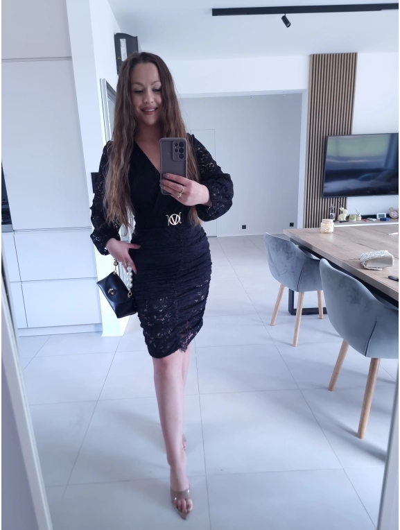 Sukienka czarna koronkowa marszczona GLORI L XL