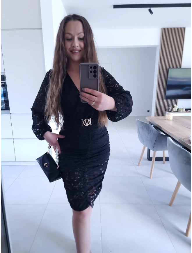 Sukienka czarna koronkowa marszczona GLORI L XL