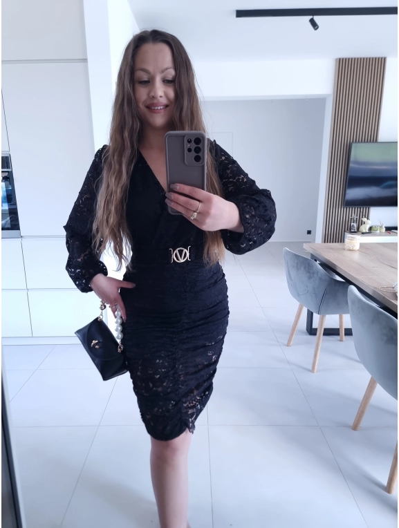 Sukienka czarna koronkowa marszczona GLORI L XL