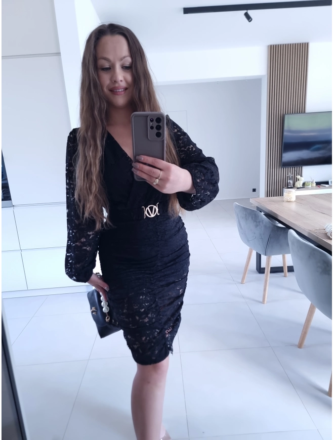 Sukienka czarna koronkowa marszczona GLORI L XL