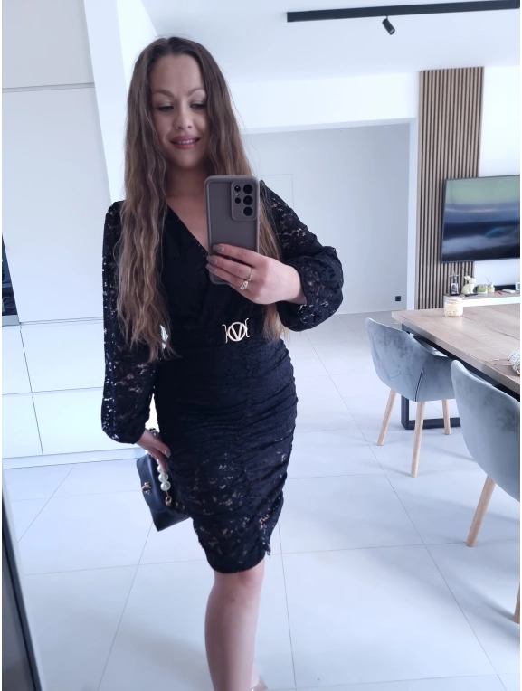 Sukienka czarna koronkowa marszczona GLORI L XL