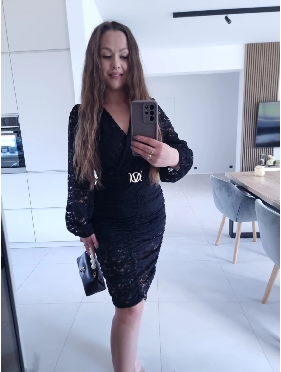 Sukienka czarna koronkowa marszczona GLORI L XL