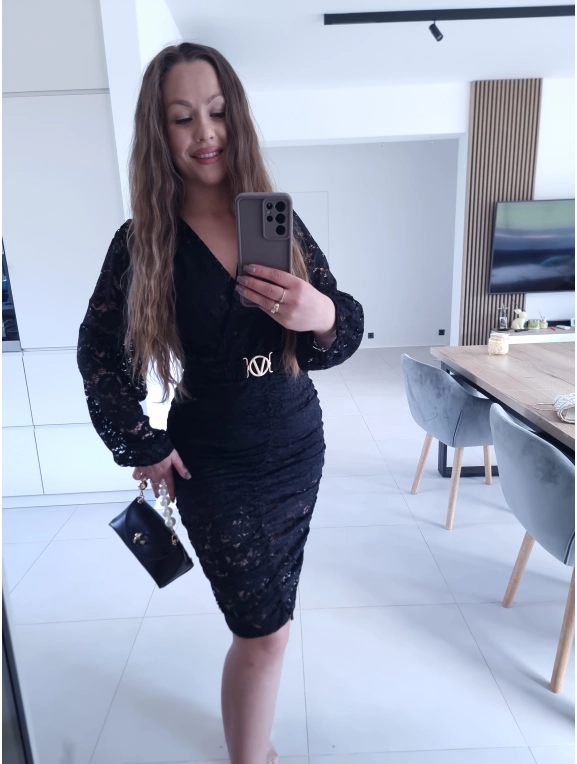 Sukienka czarna koronkowa marszczona GLORI L XL