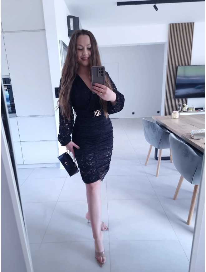 Sukienka czarna koronkowa marszczona GLORI L XL