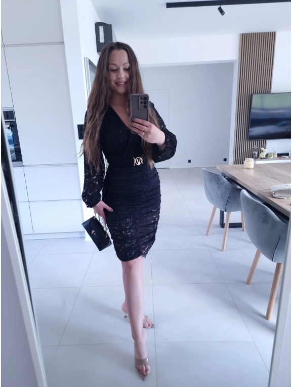 Sukienka czarna koronkowa marszczona GLORI L XL