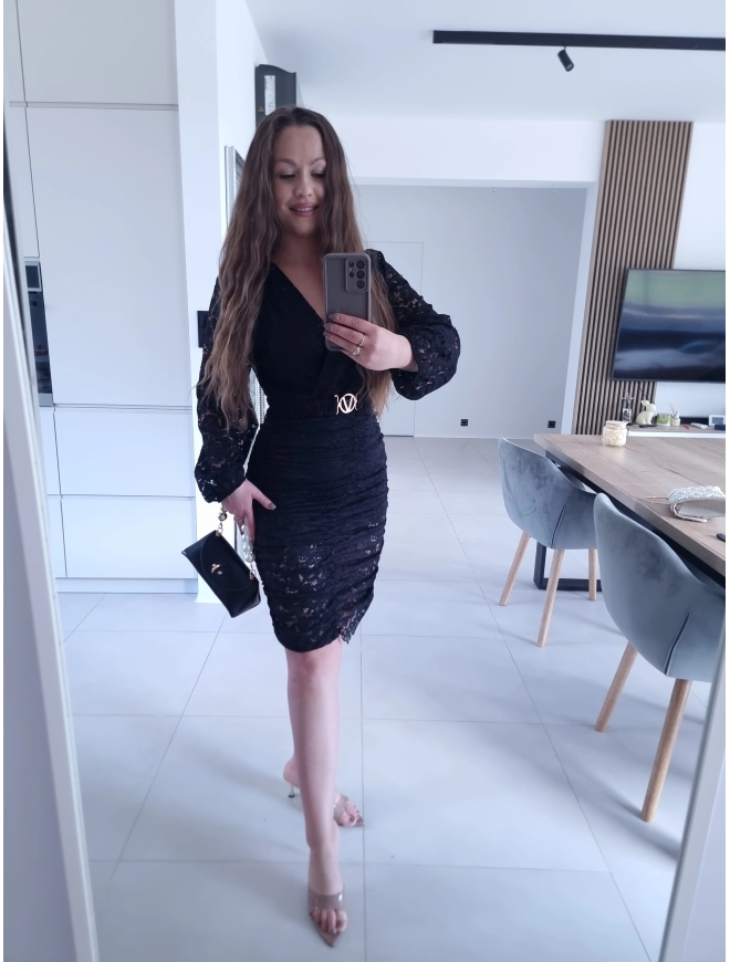 Sukienka czarna koronkowa marszczona GLORI L XL