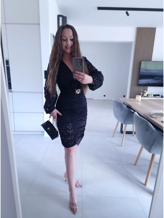 Sukienka czarna koronkowa marszczona GLORI L XL