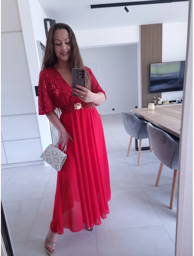 Sukienka czerwonaSELENE MAXI ELEGANCKA cekiny L XL XXL