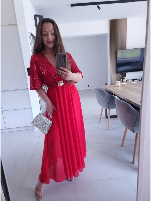 Sukienka czerwonaSELENE MAXI ELEGANCKA cekiny L XL XXL