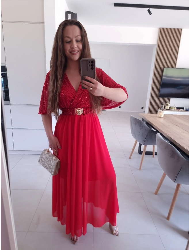 Sukienka czerwonaSELENE MAXI ELEGANCKA cekiny L XL XXL