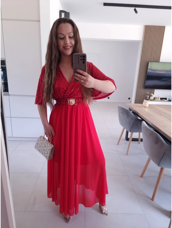 Sukienka czerwonaSELENE MAXI ELEGANCKA cekiny L XL XXL