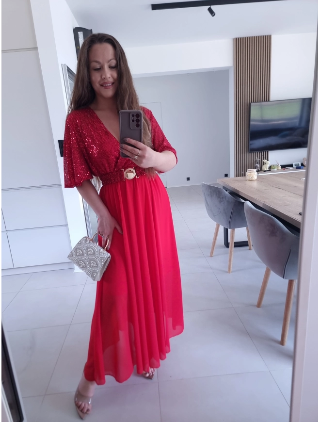 Sukienka czerwonaSELENE MAXI ELEGANCKA cekiny L XL XXL