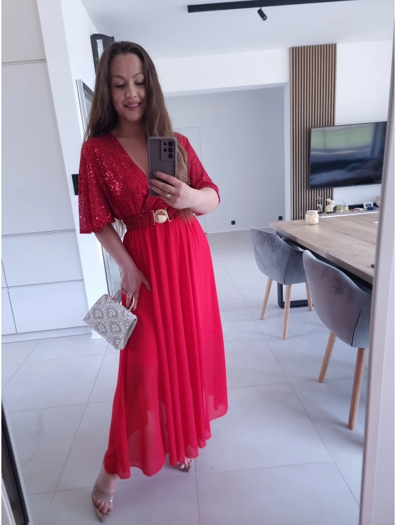 Sukienka czerwonaSELENE MAXI ELEGANCKA cekiny L XL XXL
