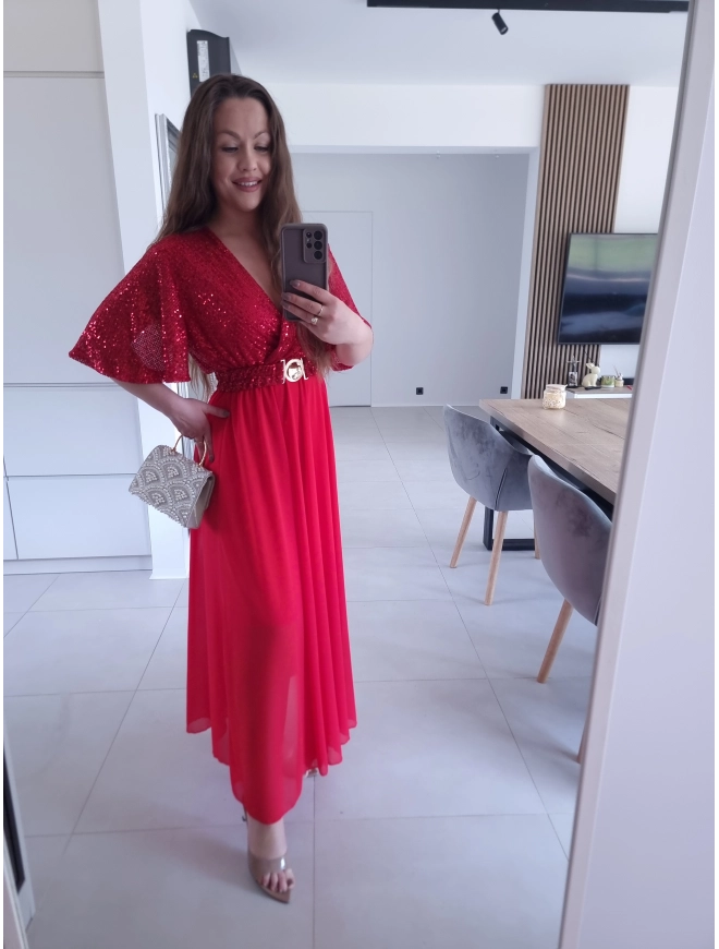 Sukienka czerwonaSELENE MAXI ELEGANCKA cekiny L XL XXL