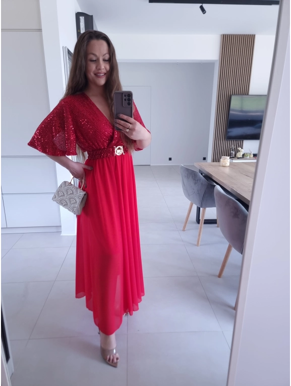 Sukienka czerwonaSELENE MAXI ELEGANCKA cekiny L XL XXL