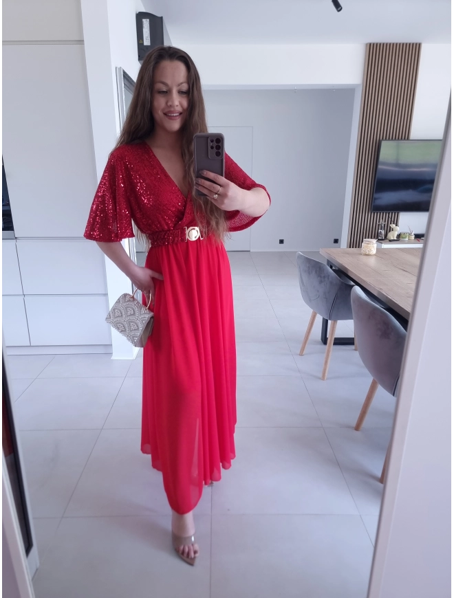 Sukienka czerwonaSELENE MAXI ELEGANCKA cekiny L XL XXL