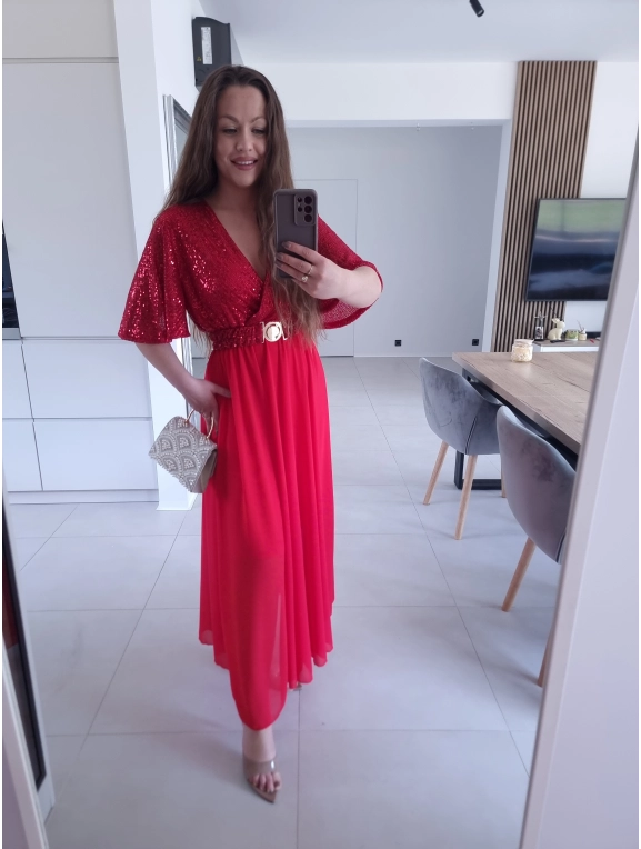 Sukienka czerwonaSELENE MAXI ELEGANCKA cekiny L XL XXL