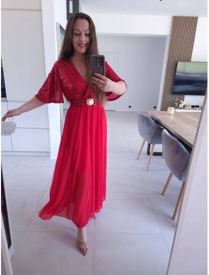Sukienka czerwonaSELENE MAXI ELEGANCKA cekiny L XL XXL