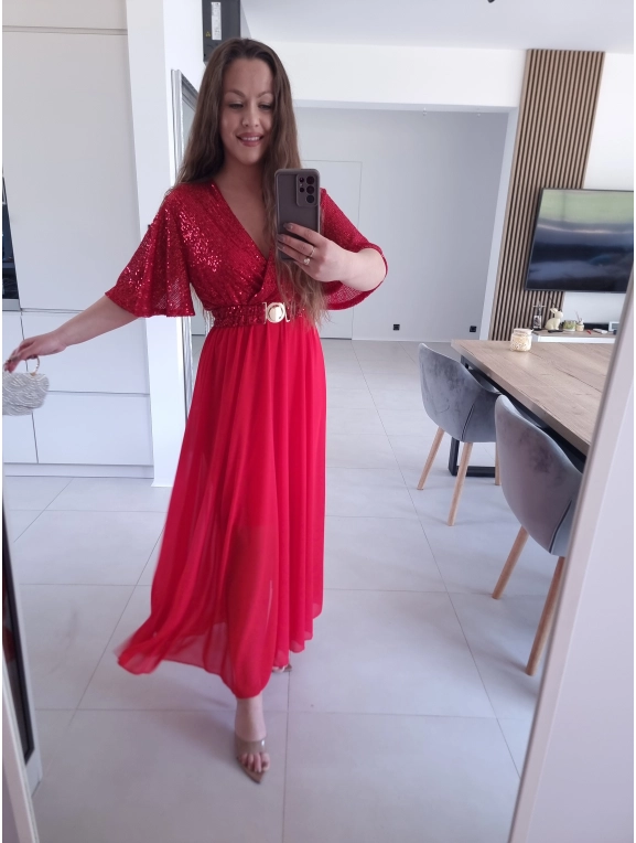 Sukienka czerwonaSELENE MAXI ELEGANCKA cekiny L XL XXL