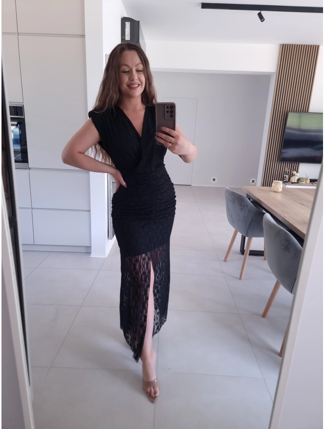 Sukienka TAMATA MIDI Z ROZCIĘCIEM KORONKA