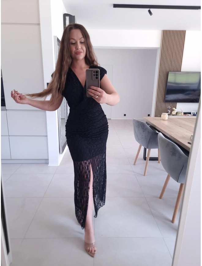 Sukienka TAMATA MIDI Z ROZCIĘCIEM KORONKA