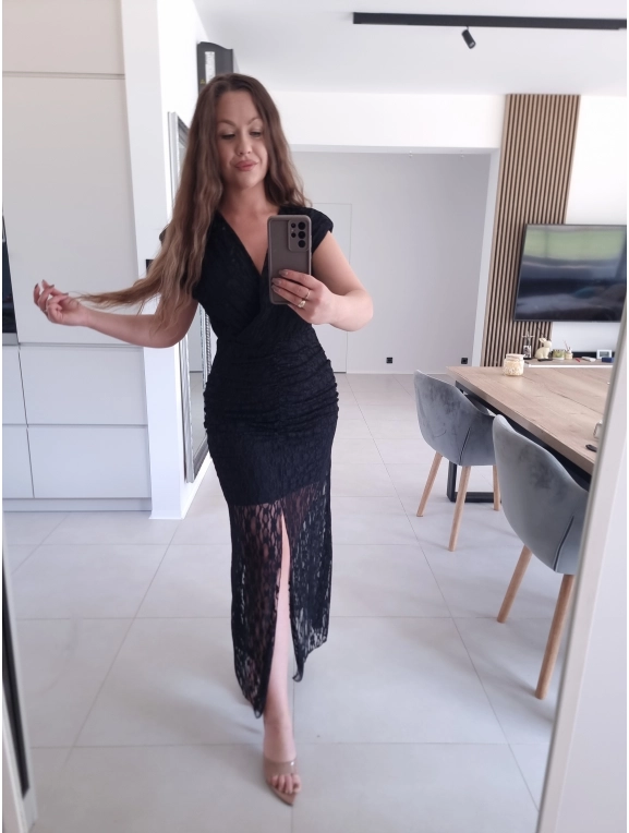 Sukienka TAMATA MIDI Z ROZCIĘCIEM KORONKA