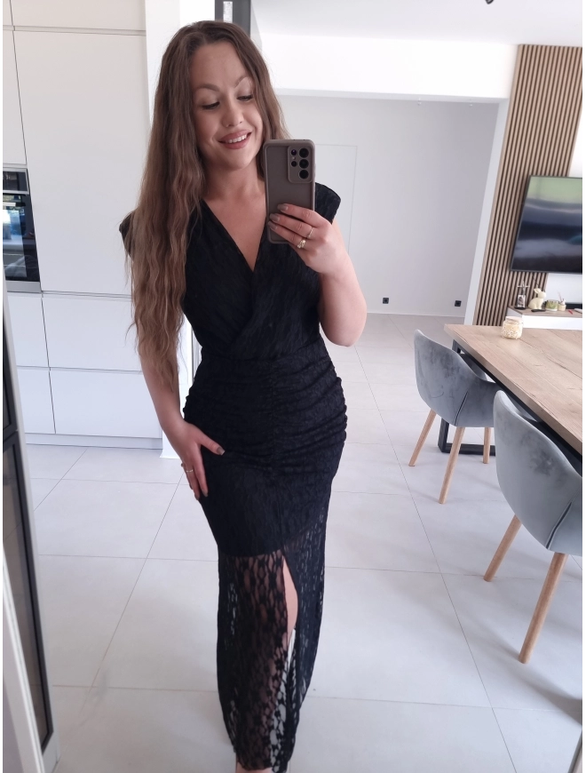 Sukienka TAMATA MIDI Z ROZCIĘCIEM KORONKA