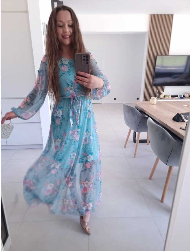 Sukienka siateczkowa w kwiaty ELEGANCKA HERA