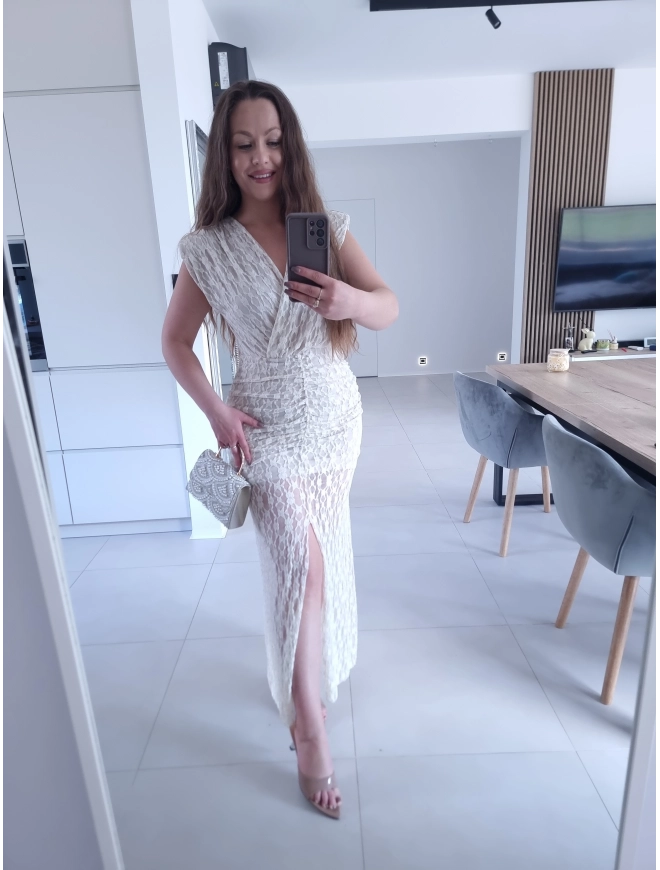 Sukienka TAMATA MIDI Z ROZCIĘCIEM KORONKA