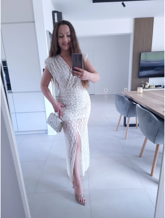 Sukienka TAMATA MIDI Z ROZCIĘCIEM KORONKA