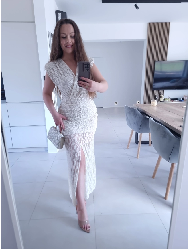 Sukienka TAMATA MIDI Z ROZCIĘCIEM KORONKA