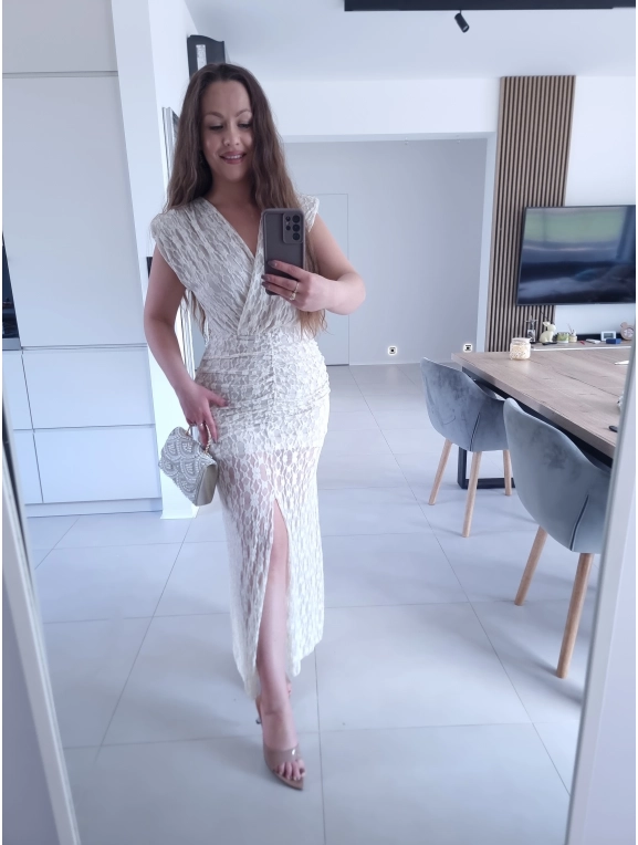 Sukienka TAMATA MIDI Z ROZCIĘCIEM KORONKA