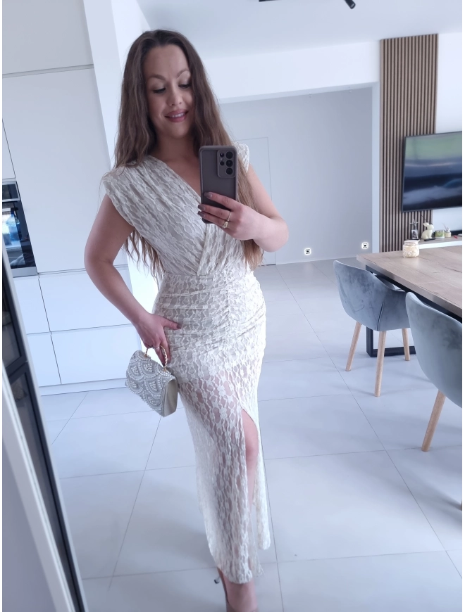 Sukienka TAMATA MIDI Z ROZCIĘCIEM KORONKA