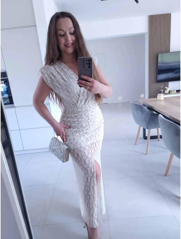 Sukienka TAMATA MIDI Z ROZCIĘCIEM KORONKA