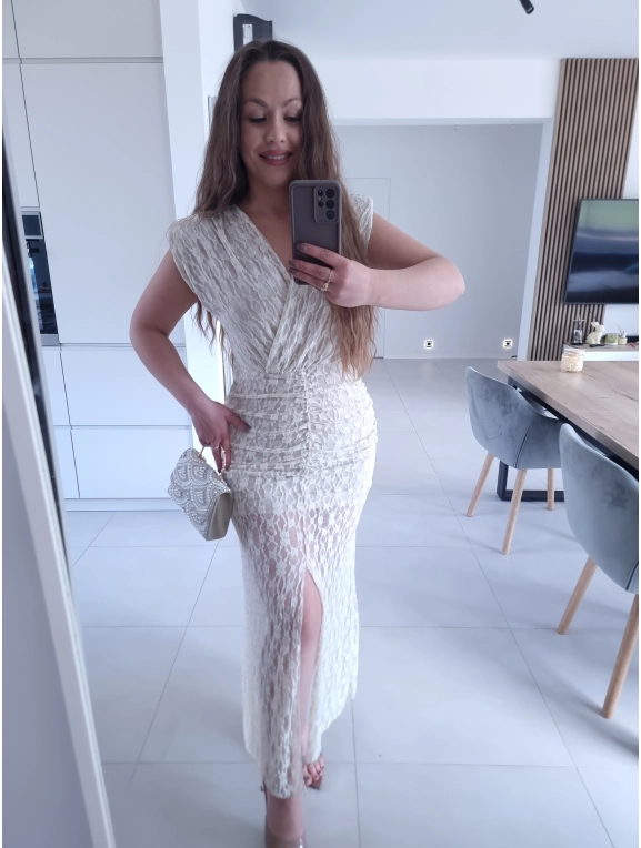 Sukienka TAMATA MIDI Z ROZCIĘCIEM KORONKA