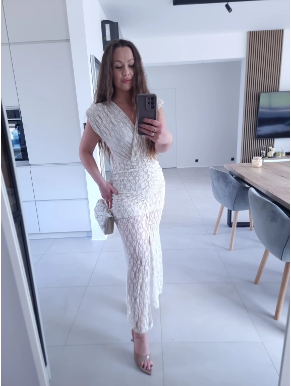 Sukienka TAMATA MIDI Z ROZCIĘCIEM KORONKA