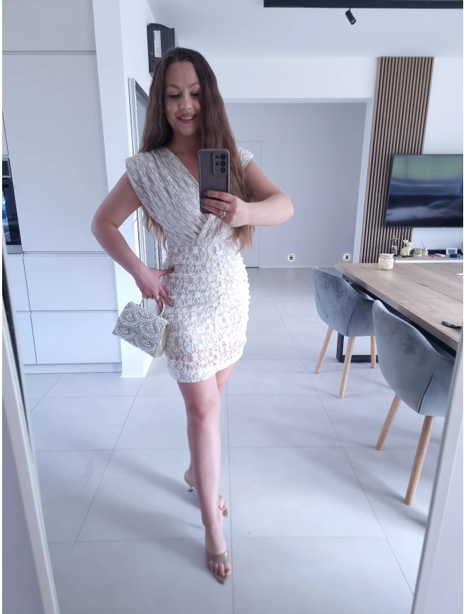 Sukienka TAMARA mini koronka jasny beż