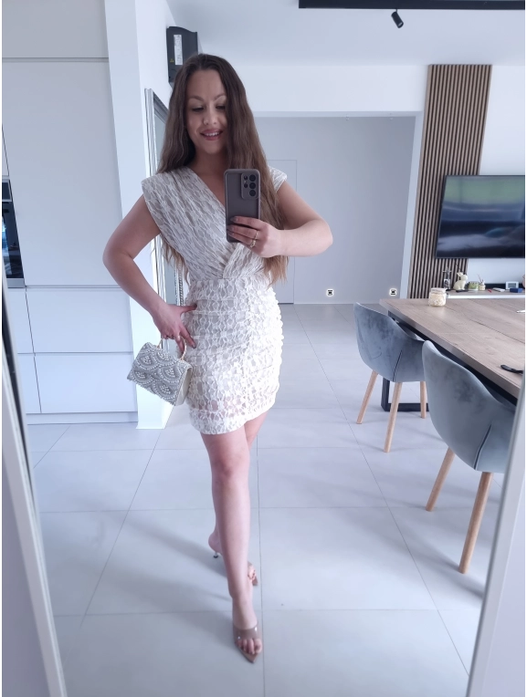 Sukienka TAMARA mini koronka jasny beż