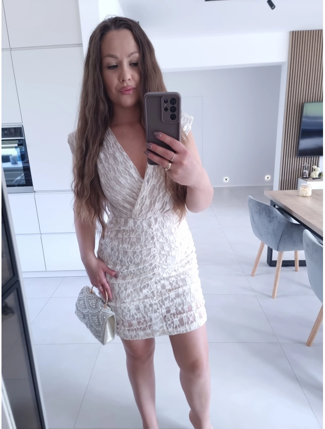 Sukienka TAMARA mini koronka jasny beż