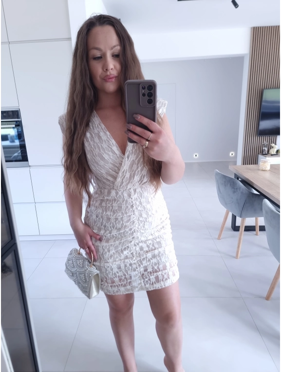 Sukienka TAMARA mini koronka jasny beż