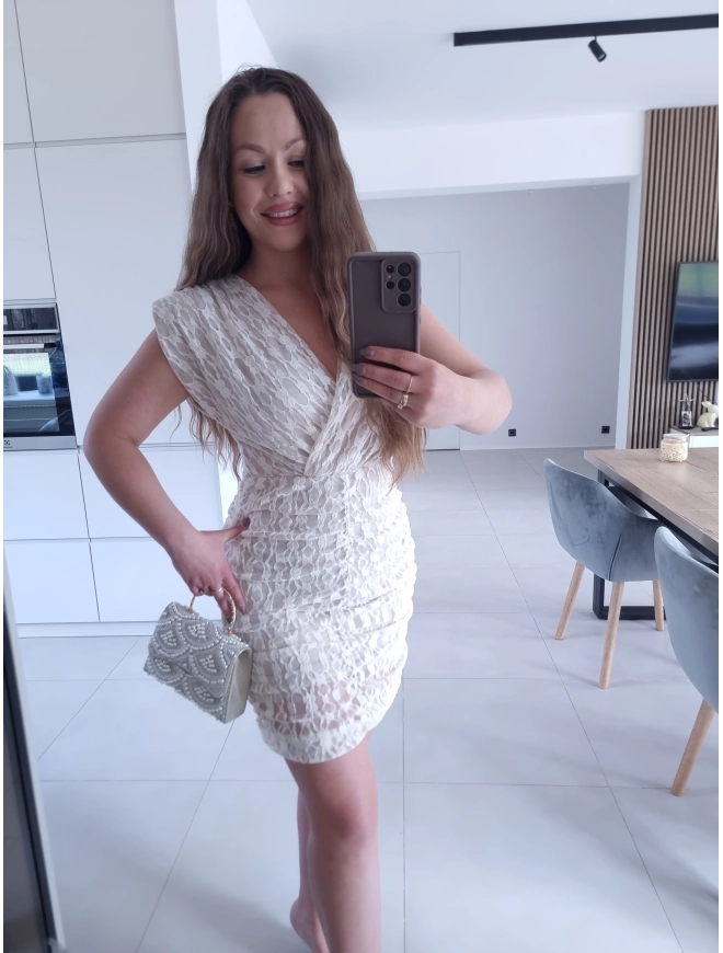 Sukienka TAMARA mini koronka jasny beż